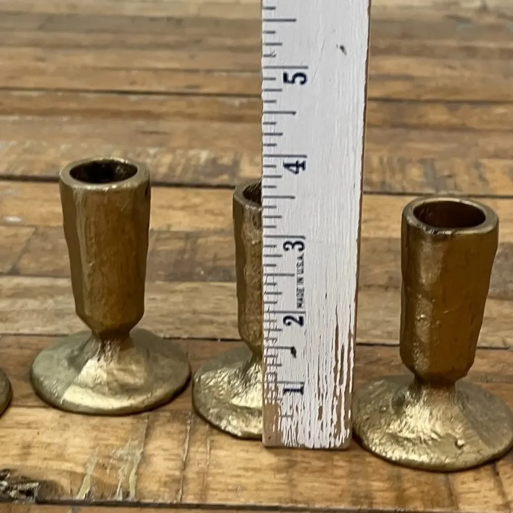 Handcrafted Antique Brass Iron Taper Candle Holders Set of 4 Gold Rustic Finish
